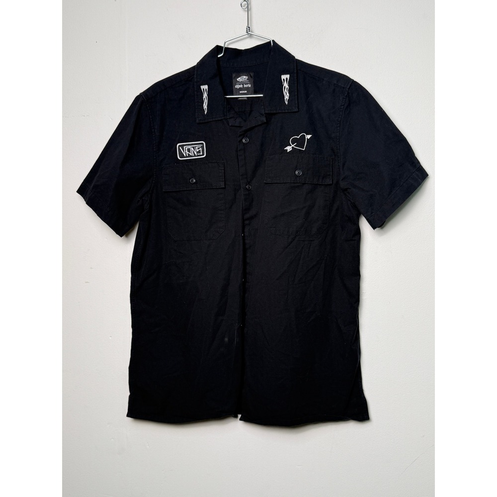 Vans Elijah Berle Short Sleeve Button Up Work Shirt Black Mens Medium Embroider
